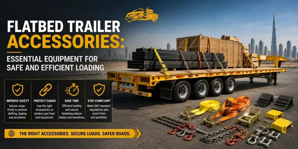 Flatbed trailer accessories securing industrial cargo in UAE