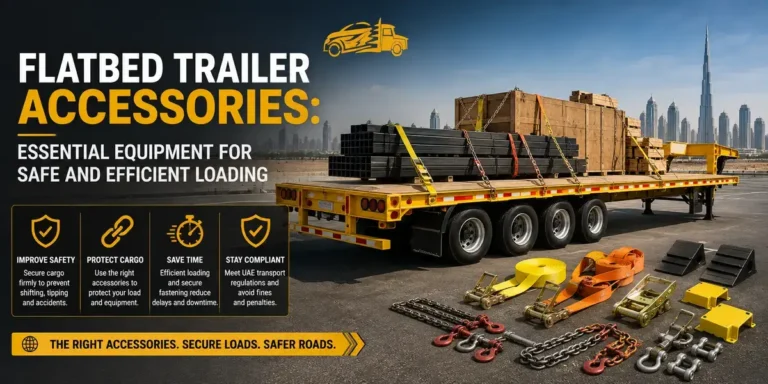 Flatbed trailer accessories securing industrial cargo in UAE